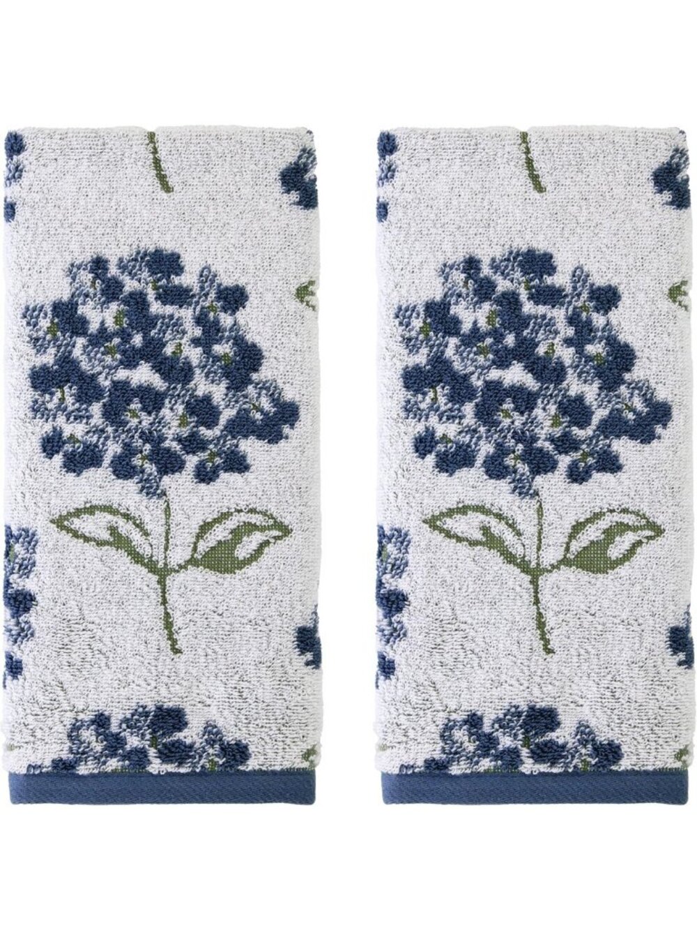 Elegant Hydrangea Hand Towel Set - 2pc, Soft 100% Cotton Jacquard, White/Blue